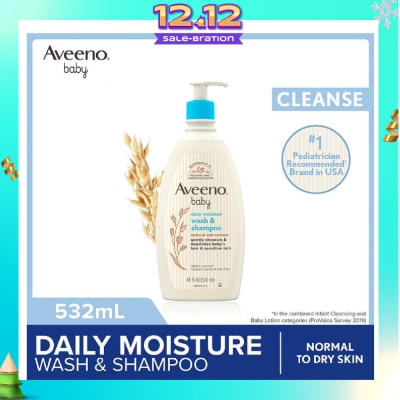 AVEENO BABY Daily Moisture Wash and Shampoo with Natural Oat Extract (For Normal to Dry Sensitive Skin) 532ml