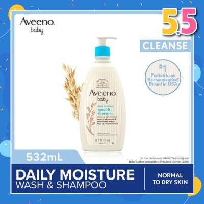 AVEENO BABY Daily Moisture Wash and Shampoo with Natural Oat Extract (For Normal to Dry Sensitive Skin) 532ml