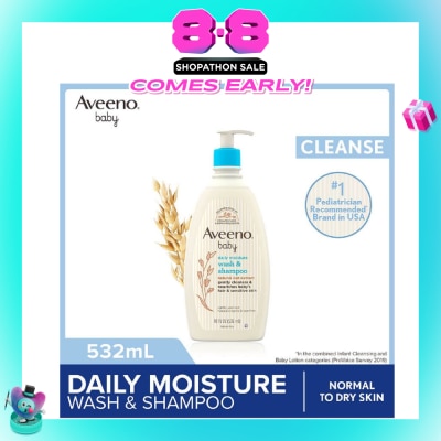 AVEENO BABY - Daily Moisture Wash and Shampoo with Natural Oat Extract (For Normal to Dry Sensitive Skin) 532ml