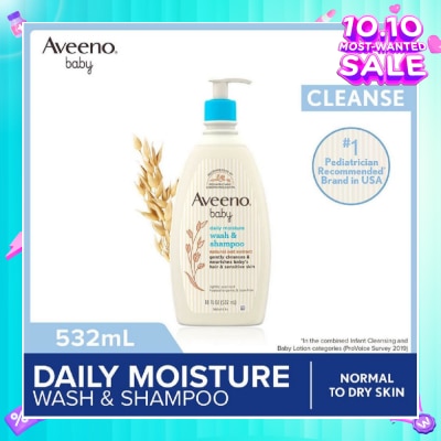 AVEENO BABY Daily Moisture Wash and Shampoo with Natural Oat Extract (For Normal to Dry Sensitive Skin) 532ml