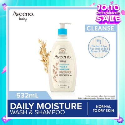 AVEENO BABY Daily Moisture Wash and Shampoo with Natural Oat Extract (For Normal to Dry Sensitive Skin) 532ml