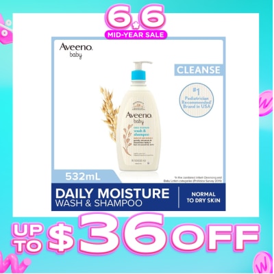 AVEENO BABY - Daily Moisture Wash and Shampoo with Natural Oat Extract (For Normal to Dry Sensitive Skin) 532ml