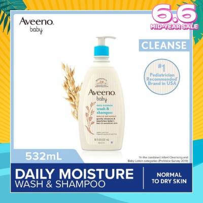 AVEENO BABY Daily Moisture Wash and Shampoo with Natural Oat Extract (For Normal to Dry Sensitive Skin) 532ml