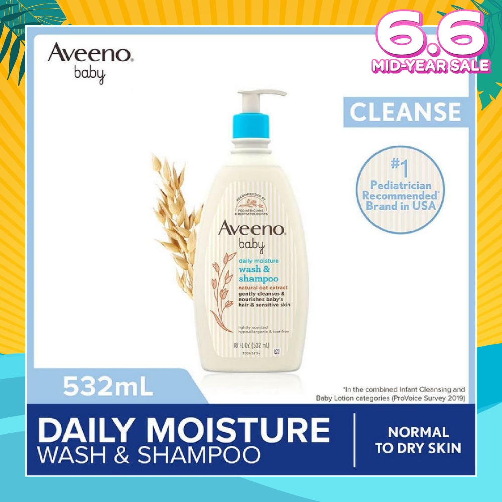 Daily Moisture Wash and Shampoo with Natural Oat Extract (For Normal to Dry Sensitive Skin) 532ml