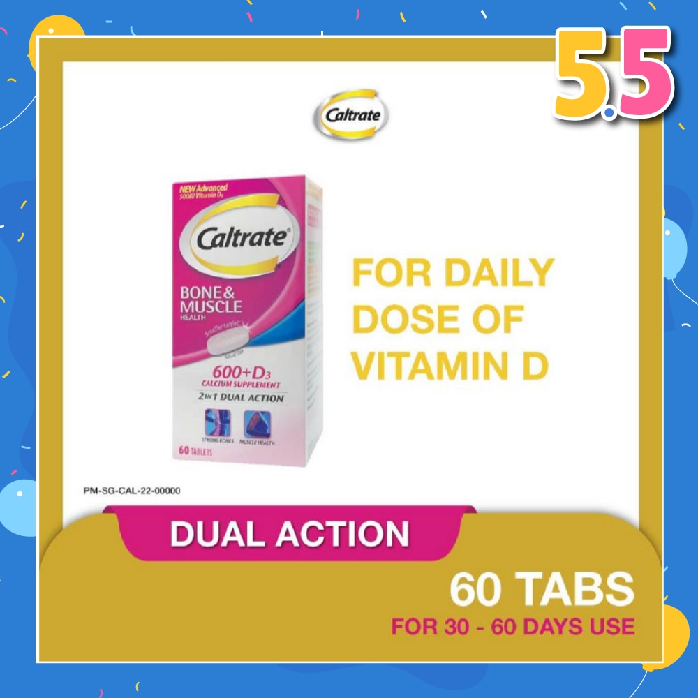 Caltrate Bone & Muscle Health (600+ D3 Calcium supplement with 500IU Vitamin D3) 60s