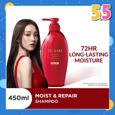 TSUBAKI Premium Moist & Repair Shampoo (72 Hours Moisture Retention, Instant Hydration & Improves Frizzy Hair) 450ml