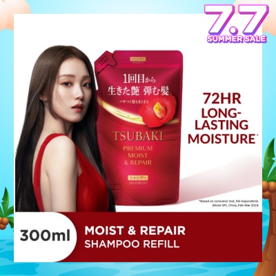 TSUBAKI Premium Moist & Repair Shampoo Refill (72 Hours Moisture Retention, Instant Hydration & Improves Frizzy Hair) 300ml