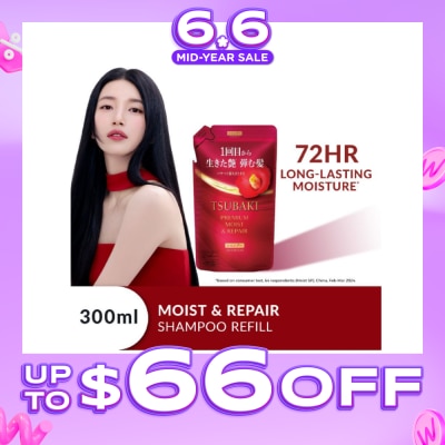 TSUBAKI - Premium Moist & Repair Shampoo Refill (72 Hours Moisture Retention, Instant Hydration & Improves Frizzy Hair) 300ml