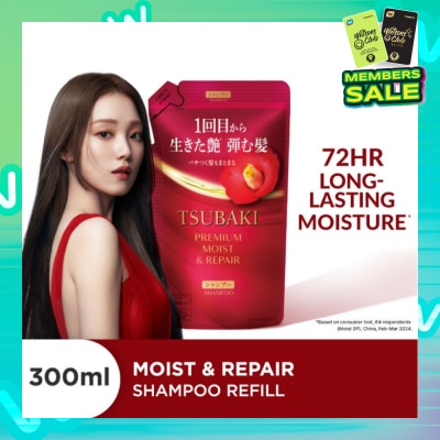 TSUBAKI Premium Moist & Repair Shampoo Refill (72 Hours Moisture Retention, Instant Hydration & Improves Frizzy Hair) 300ml