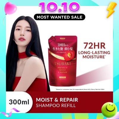 TSUBAKI Premium Moist & Repair Shampoo Refill (72 Hours Moisture Retention, Instant Hydration & Improves Frizzy Hair) 300ml image