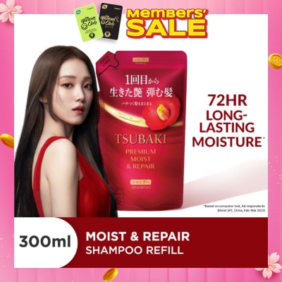 TSUBAKI Premium Moist & Repair Shampoo Refill (72 Hours Moisture Retention, Instant Hydration & Improves Frizzy Hair) 300ml