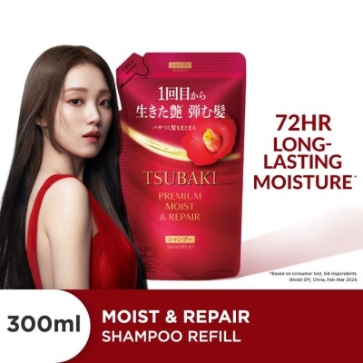 TSUBAKI Premium Moist & Repair Shampoo Refill (72 Hours Moisture Retention, Instant Hydration & Improves Frizzy Hair) 300ml