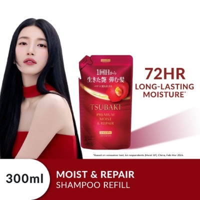 TSUBAKI - Premium Moist & Repair Shampoo Refill (72 Hours Moisture Retention, Instant Hydration & Improves Frizzy Hair) 300ml