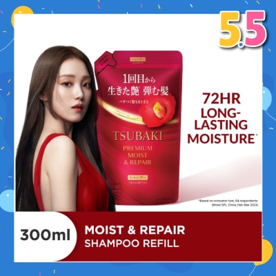 TSUBAKI Premium Moist & Repair Shampoo Refill (72 Hours Moisture Retention, Instant Hydration & Improves Frizzy Hair) 300ml