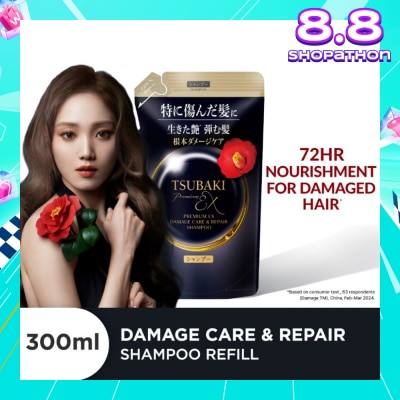 TSUBAKI Premium EX Damage Care & Repair Shampoo Refill (Repairs Severely Damaged Hair In Just 1 Use) 300ml