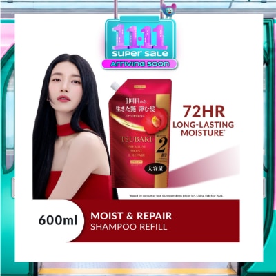 TSUBAKI Premium Moist & Repair Shampoo Refill (72 Hours Moisture Retention, Instant Hydration & Improves Frizzy Hair) 600ml image