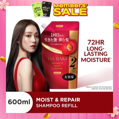 TSUBAKI Premium Moist & Repair Shampoo Refill (72 Hours Moisture Retention, Instant Hydration & Improves Frizzy Hair) 600ml
