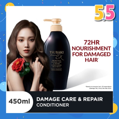 TSUBAKI Premium EX Damage Care & Repair Conditioner Treatment (Repairs Severely Damaged Hair In Just 1 Use) 450ml