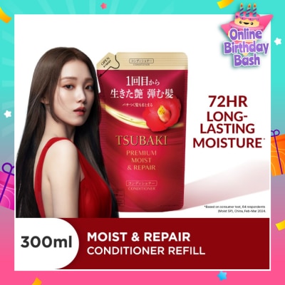 TSUBAKI Premium Moist & Repair Conditioner Refill (72 Hours Moisture Retention, Instant Hydration & Improves Frizzy Hair) 300ml