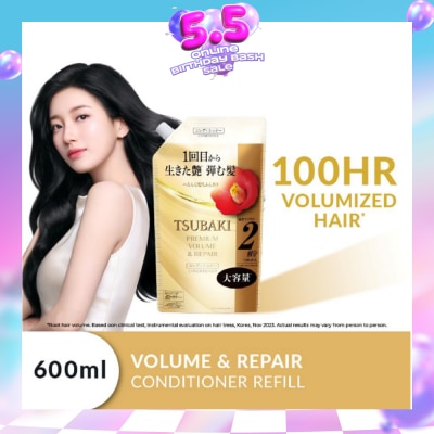 TSUBAKI - Premium Volume & Repair Conditioner Refill (Instant Volume Boost In 1 Use, To Improve Flat & Lifeless Hair) 600ml