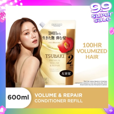 TSUBAKI Premium Volume & Repair Conditioner Refill (Instant Volume Boost In 1 Use, To Improve Flat & Lifeless Hair) 600ml