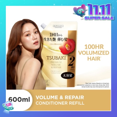 TSUBAKI Premium Volume & Repair Conditioner Refill (Instant Volume Boost In 1 Use, To Improve Flat & Lifeless Hair) 600ml