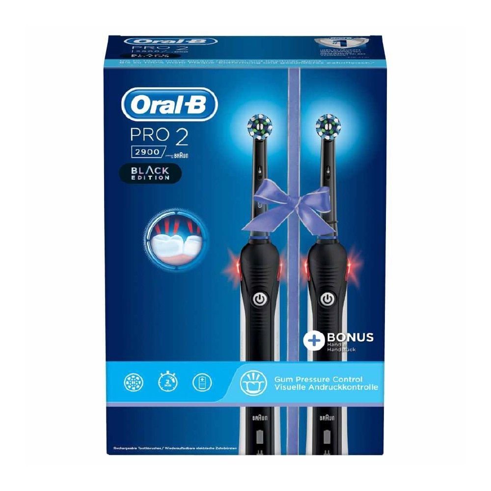 Pro 2 2900 Dual Handle Pack Black Edition (For Healthier Gums and Up to 100% More Plaque Removal)