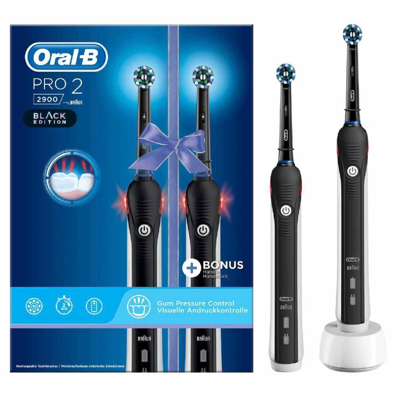 Pro 2 2900 Dual Handle Pack Black Edition (For Healthier Gums and Up to 100% More Plaque Removal)