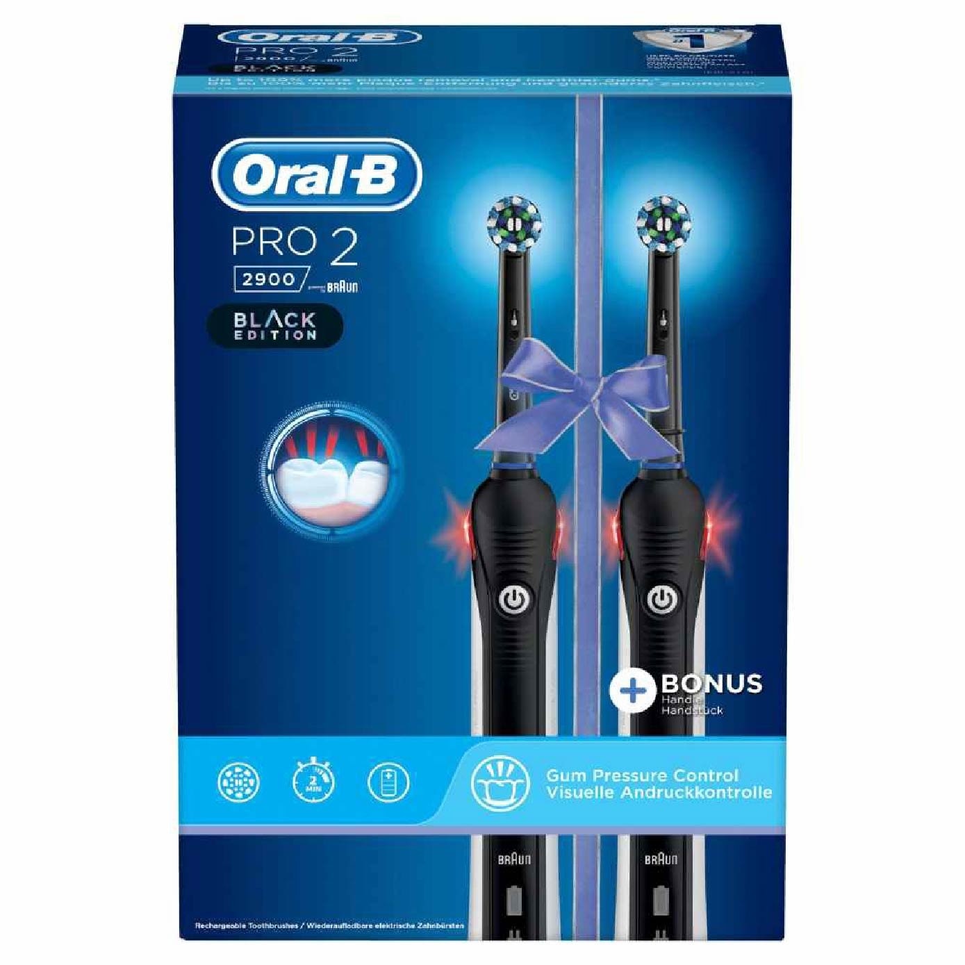 Pro 2 2900 Dual Handle Pack Black Edition (For Healthier Gums and Up to 100% More Plaque Removal)