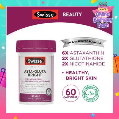 SWISSE Beauty Asta-Gluta Bright Soft Capsule (To Supports Healthy Bright Skin, Skin Hydration & Elasticity) 60s