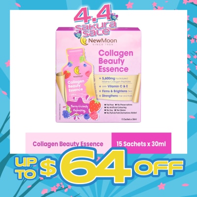 NEW MOON - Collagen Beauty Essence 5,600mg Collagen With Vitamin C & E Berry-Liciously Refreshing Sachet (To Firms & Brightens Skin, Strengthens Hair & Nails) 30ml x 15s
