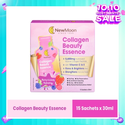 NEW MOON Collagen Beauty Essence 5,600mg Collagen With Vitamin C & E Berry-Liciously Refreshing Sachet (To Firms & Brightens Skin, Strengthens Hair & Nails) 30ml x 15s
