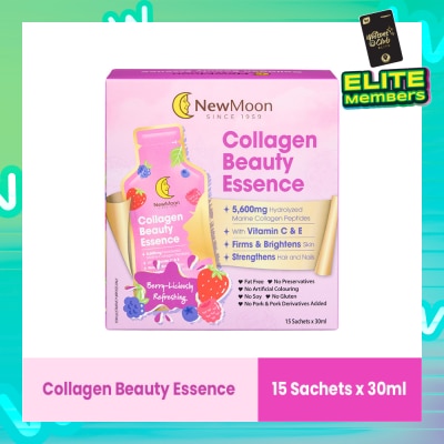NEW MOON Collagen Beauty Essence 5,600mg Collagen With Vitamin C & E Berry-Liciously Refreshing Sachet (To Firms & Brightens Skin, Strengthens Hair & Nails) 30ml x 15s