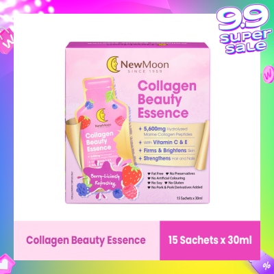 NEW MOON Collagen Beauty Essence 5,600mg Collagen With Vitamin C & E Berry-Liciously Refreshing Sachet (To Firms & Brightens Skin, Strengthens Hair & Nails) 30ml x 15s