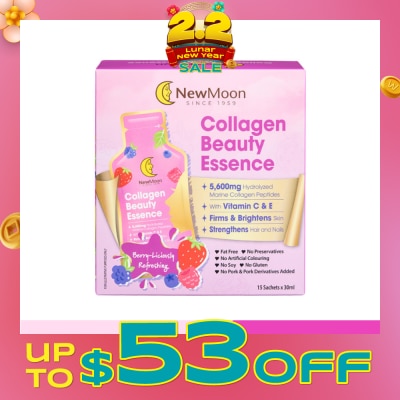 NEW MOON Collagen Beauty Essence 5,600mg Collagen With Vitamin C & E Berry-Liciously Refreshing Sachet (To Firms & Brightens Skin, Strengthens Hair & Nails) 30ml x 15s