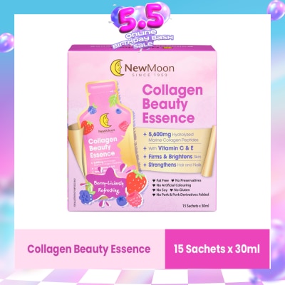 NEW MOON - Collagen Beauty Essence 5,600mg Collagen With Vitamin C & E Berry-Liciously Refreshing Sachet (To Firms & Brightens Skin, Strengthens Hair & Nails) 30ml x 15s