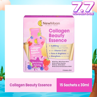 NEW MOON Collagen Beauty Essence 5,600mg Collagen With Vitamin C & E Berry-Liciously Refreshing Sachet (To Firms & Brightens Skin, Strengthens Hair & Nails) 30ml x 15s