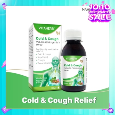VITAHERB Cold & Cough Ivy Leaf & Pelargonium Syrup (To Relief Cold & Cough, Sore Throat, Phlegm & Throat Irritation) 120ml