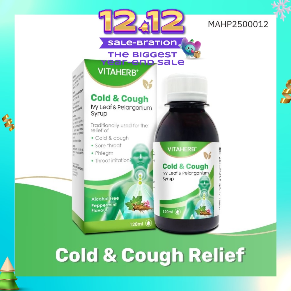 Cold & Cough Ivy Leaf & Pelargonium Syrup (To Relief Cold & Cough, Sore Throat, Phlegm & Throat Irritation) 120ml