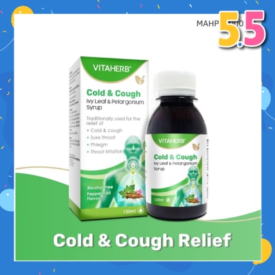 VITAHERB Cold & Cough Ivy Leaf & Pelargonium Syrup (To Relief Cold & Cough, Sore Throat, Phlegm & Throat Irritation) 120ml
