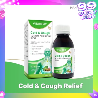 VITAHERB Cold & Cough Ivy Leaf & Pelargonium Syrup (To Relief Cold & Cough, Sore Throat, Phlegm & Throat Irritation) 120ml