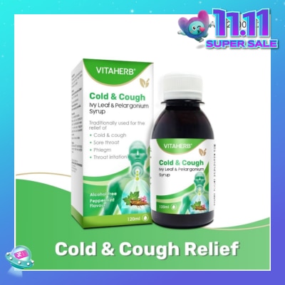 VITAHERB Cold & Cough Ivy Leaf & Pelargonium Syrup (To Relief Cold & Cough, Sore Throat, Phlegm & Throat Irritation) 120ml