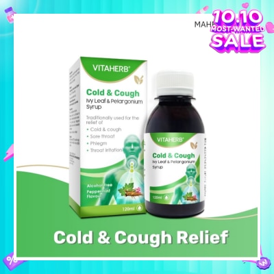 VITAHERB Cold & Cough Ivy Leaf & Pelargonium Syrup (To Relief Cold & Cough, Sore Throat, Phlegm & Throat Irritation) 120ml