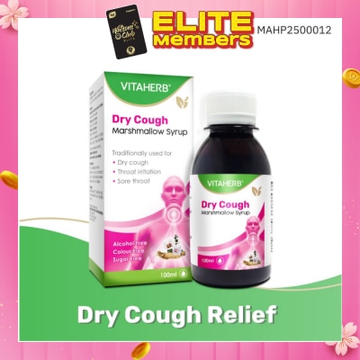 VITAHERB Dry Cough Marshmallow Syrup (For Dry Cough, Throat Irritation & Sore Throat) 100ml