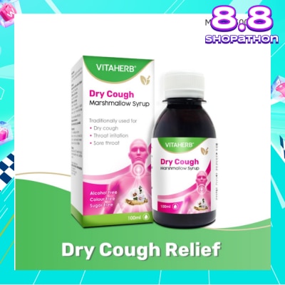 VITAHERB Dry Cough Marshmallow Syrup (For Dry Cough, Throat Irritation & Sore Throat) 100ml
