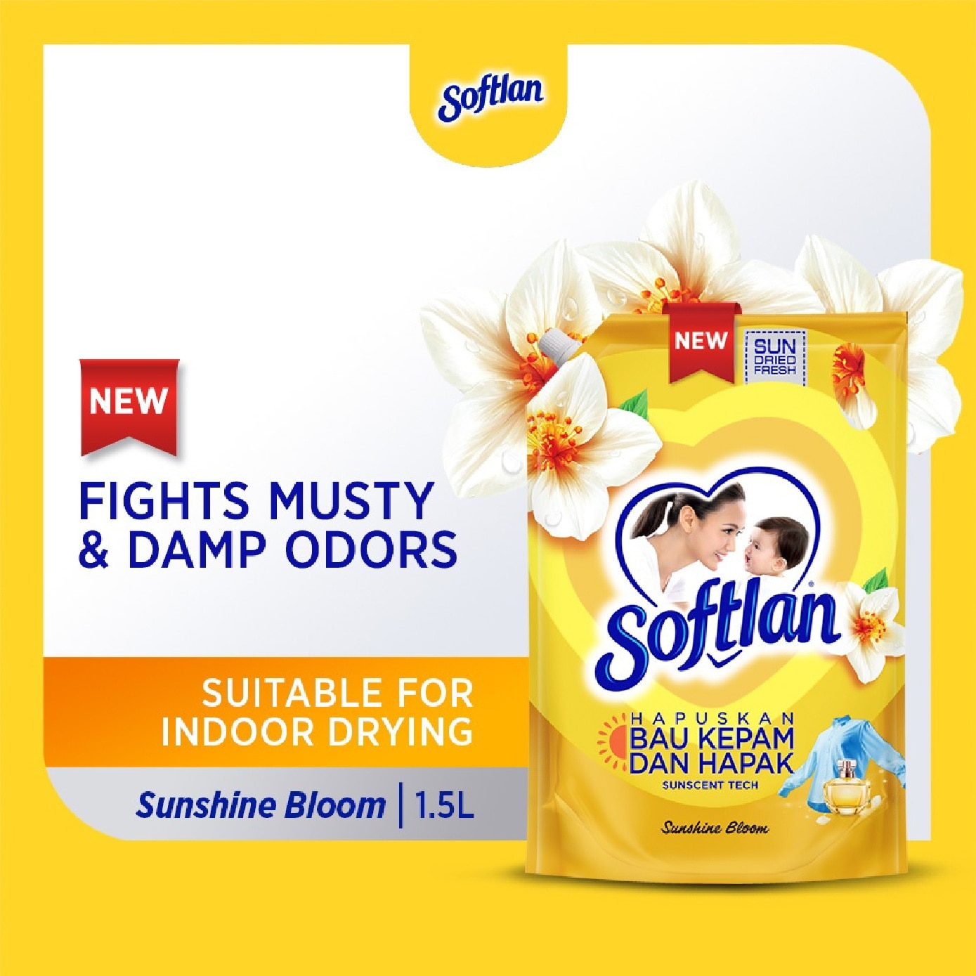 Sunshine Bloom Fabric Softener Refill Pack 1.5L image