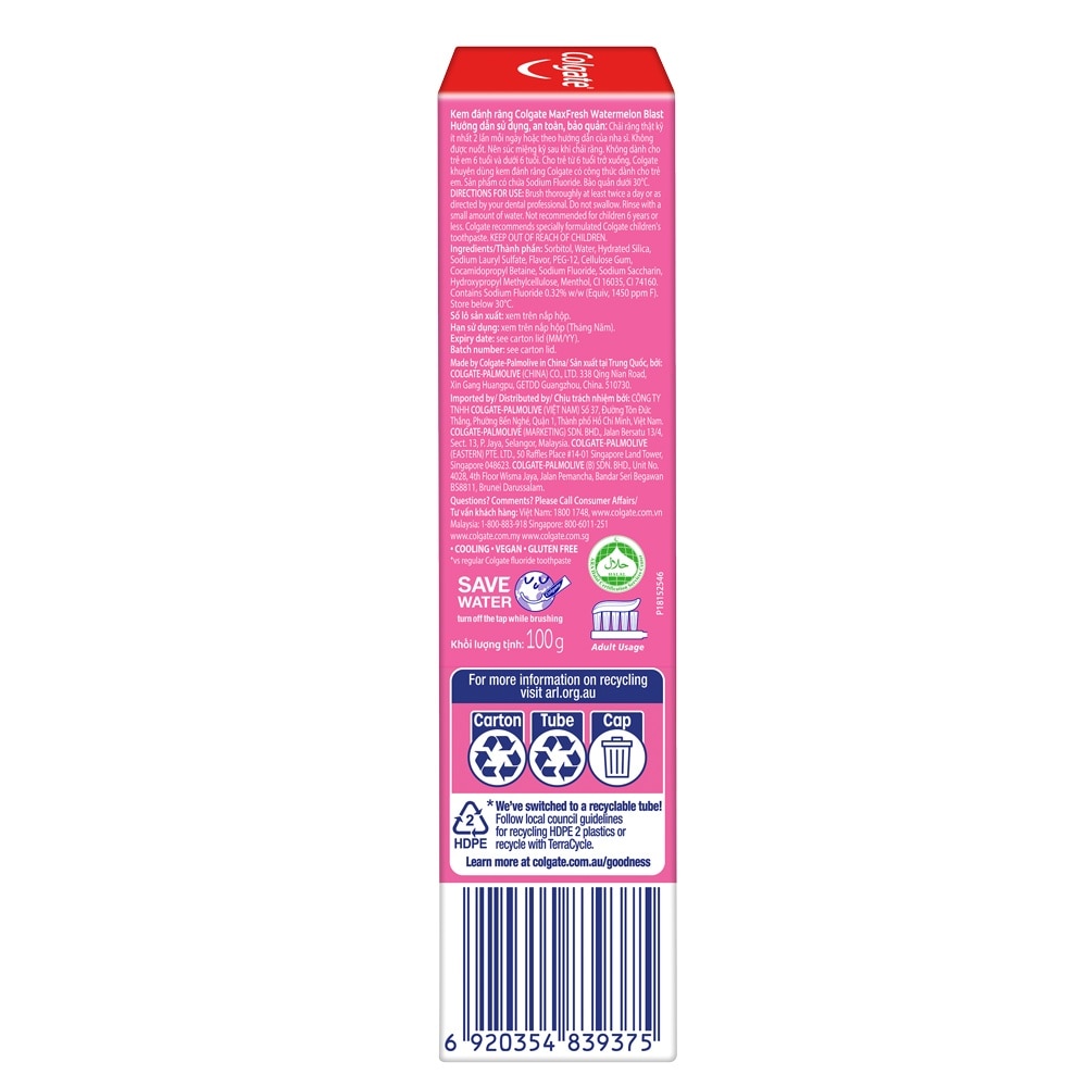 Max Fresh With Mini Breath Strip Watermelon Blast Toothpaste 100g