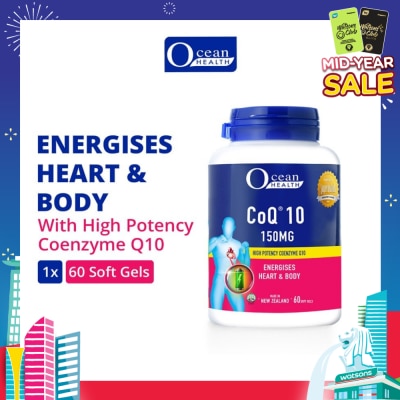 OCEAN HEALTH CoQ10 150mg Softgel (Energises Heart & Body + High Potency Coenzyme Q10 + Halal) 60s