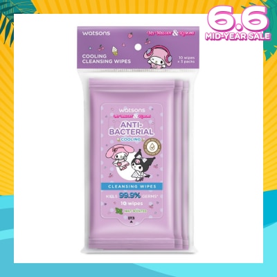 WATSONS Sanrio My Melody & Kuromi Anti-Bacterial Cooling Cleansing Wipes Mint 10s x 3