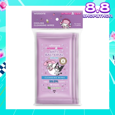 WATSONS Sanrio My Melody & Kuromi Anti-Bacterial Cooling Cleansing Wipes Mint 10s x 3